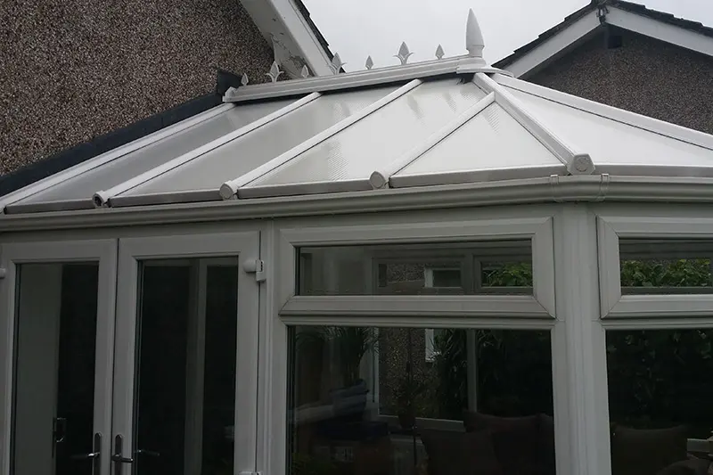 Conservatory roof after cleaning — spotless white panels