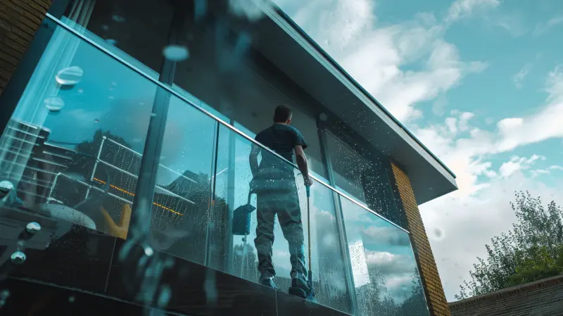 Professional building cleaning — interior and exterior of a commercial property