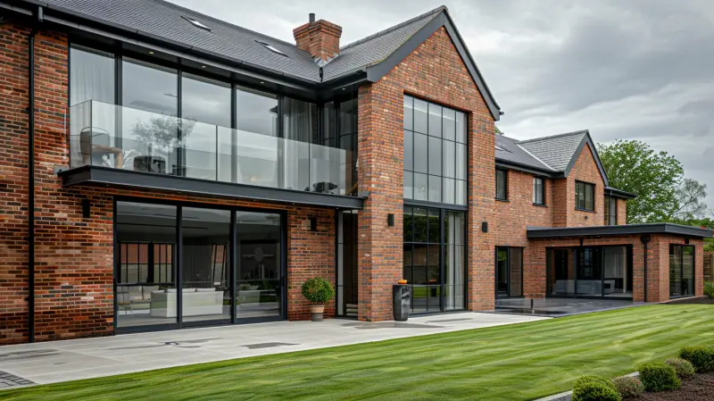 Clean exterior of a modern brick property with spotless windows and cladding